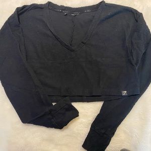 Gymshark Womens Cropped L/S V Neck Athleisure Sweatshirt Black Size Medium